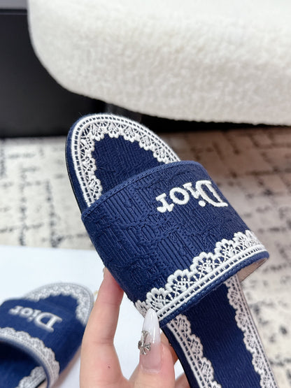 CD 26 Embroidered Slippers Dark Blue Canvas 617081