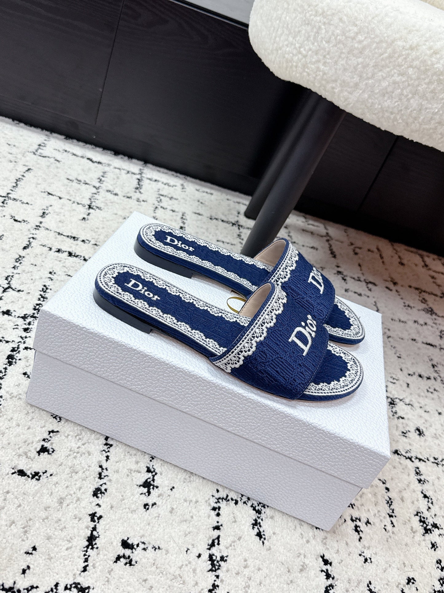 CD 26 Embroidered Slippers Dark Blue Canvas 617081