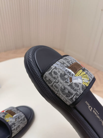 CD 26s  Slippers Black Canvas Lambskin 643802