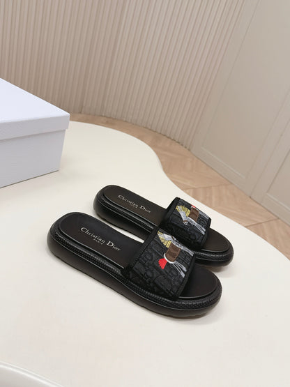 CD 26s  Slippers Black Canvas Lambskin 643805