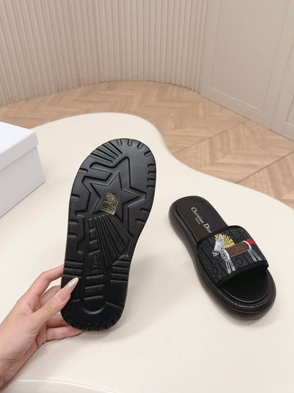 CD 26s  Slippers Black Canvas Lambskin 643805