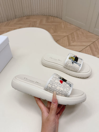 CD 26s  Slippers White Canvas Lambskin 643806