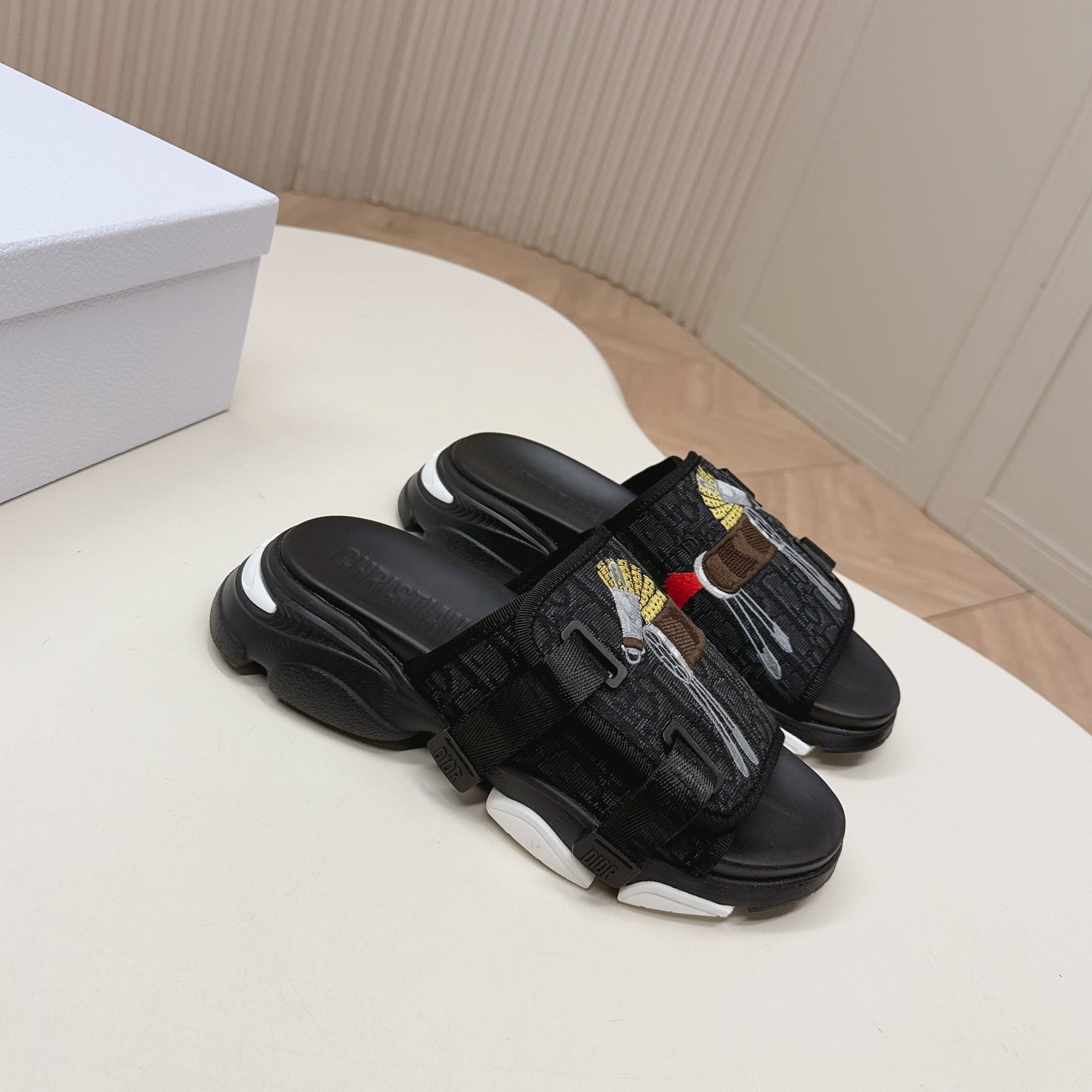 CD 26s  Platform Slippers 35 Black Canvas Lambskin 643808