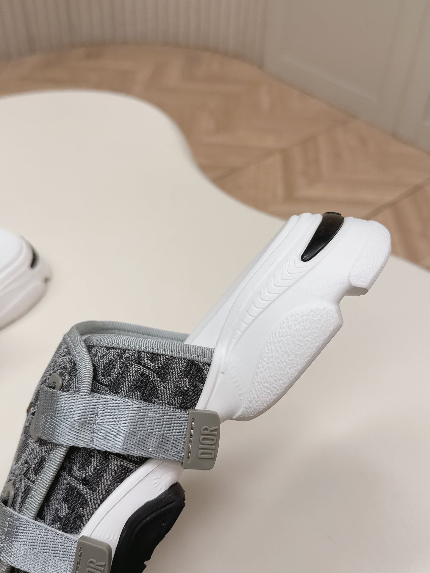 CD 26s  Platform Slippers 35 Gray White Canvas Lambskin 643811