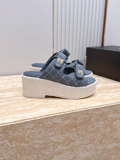 Chanel 2026 Denim Platform Sandal 60mm Leather 899048