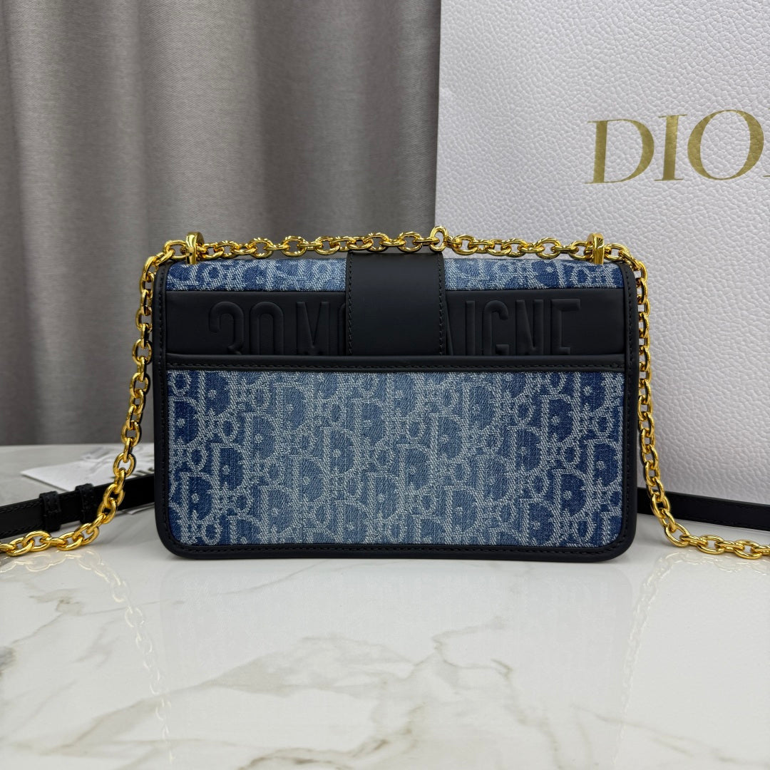 Dior 2026 East-West Chain Handbag 25cm Blue Black Demin Calfskin