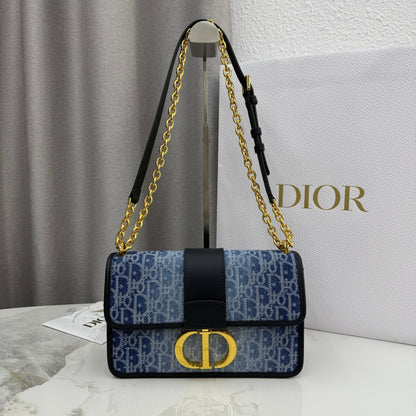 Dior 2026 East-West Chain Handbag 25cm Blue Black Demin Calfskin