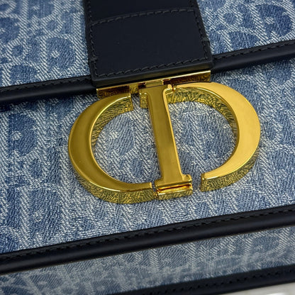 Dior 2026 East-West Chain Handbag 25cm Blue Black Demin Calfskin