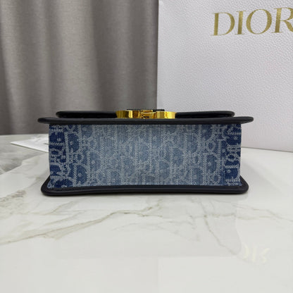 Dior 2026 East-West Chain Handbag 25cm Blue Black Demin Calfskin