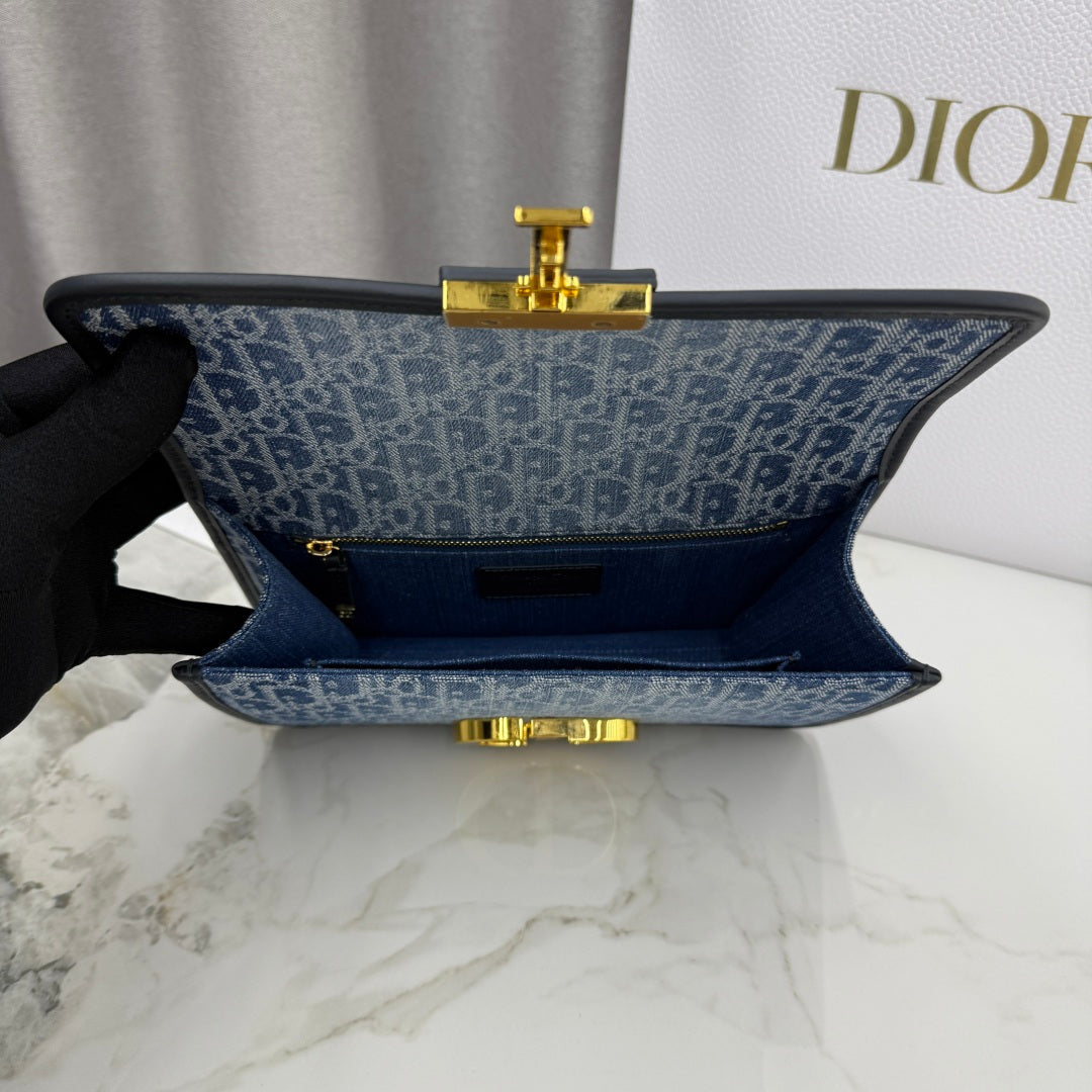 Dior 2026 East-West Chain Handbag 25cm Blue Black Demin Calfskin