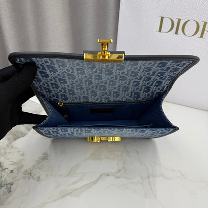 Dior 2026 East-West Chain Handbag 25cm Blue Black Demin Calfskin