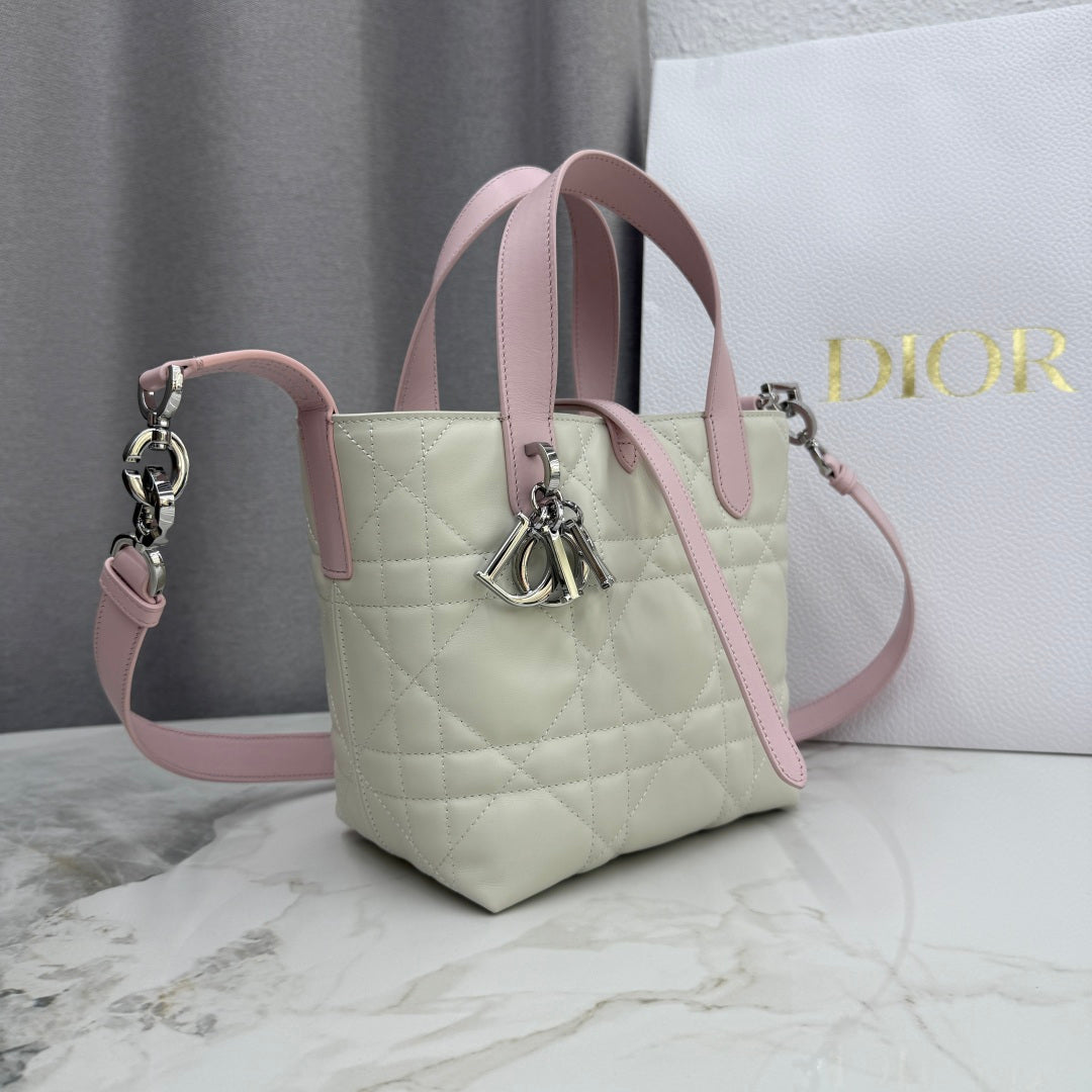 Dior 2026 Toujours Vertical Handbag 18.5cm Off-White And Soft Pink Calfskin