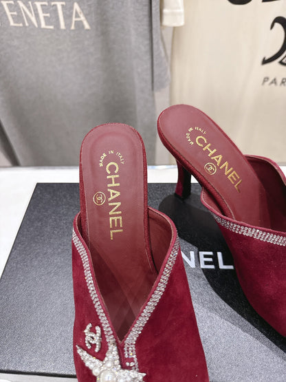 Chanel 2026 High-Heeled Mules 90mm Strass Suede 896436
