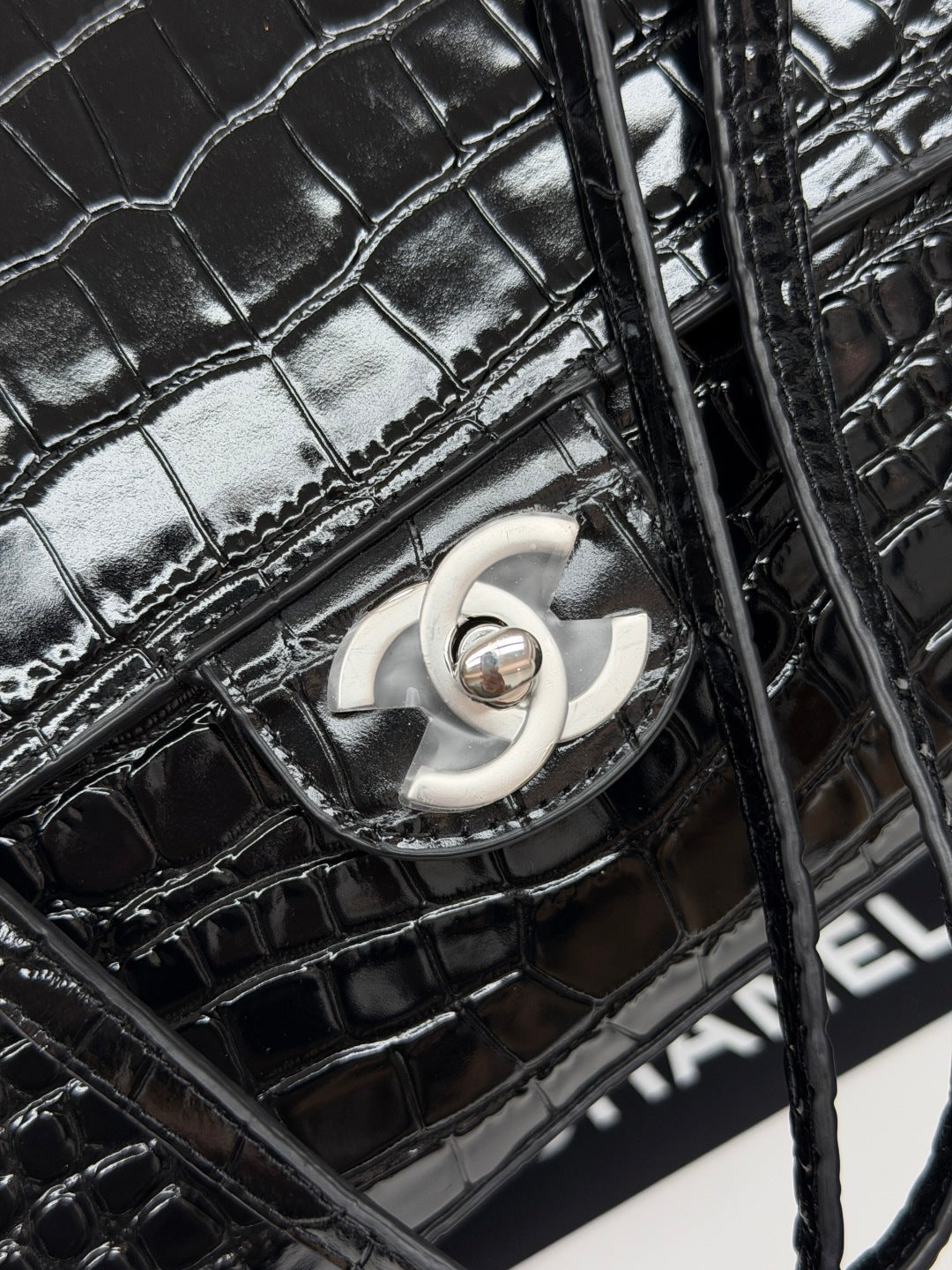 Chanel 2026 Crocodile-embossed Bag 32cm Black Leather Silver Hardware