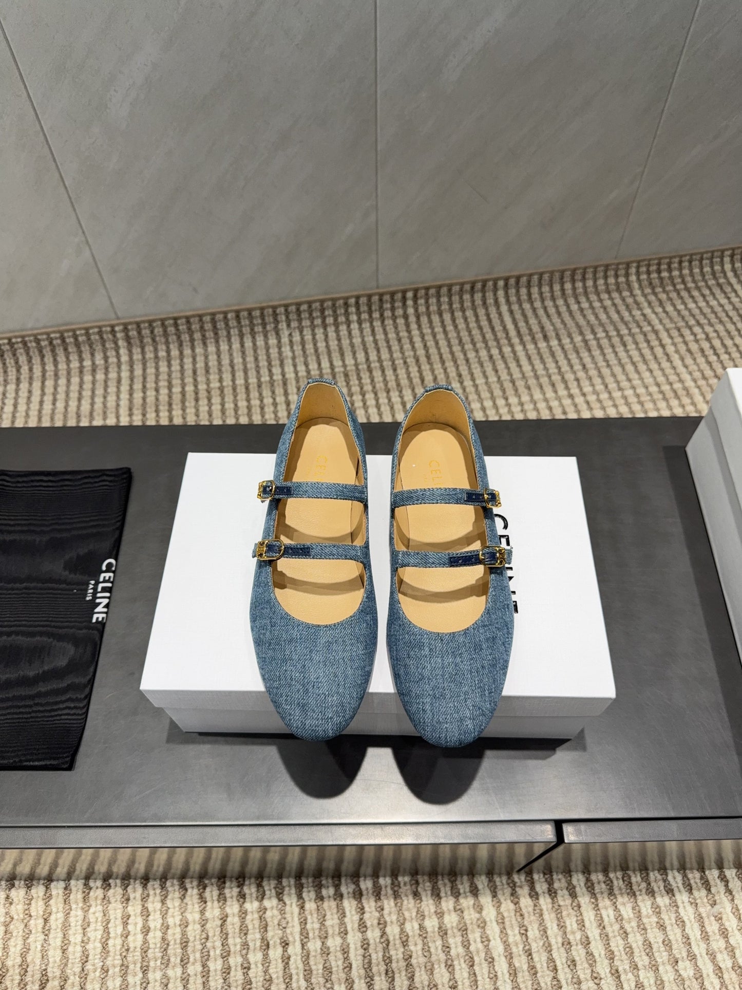 Celine 26 Ballet Flats Blue Denim 614465