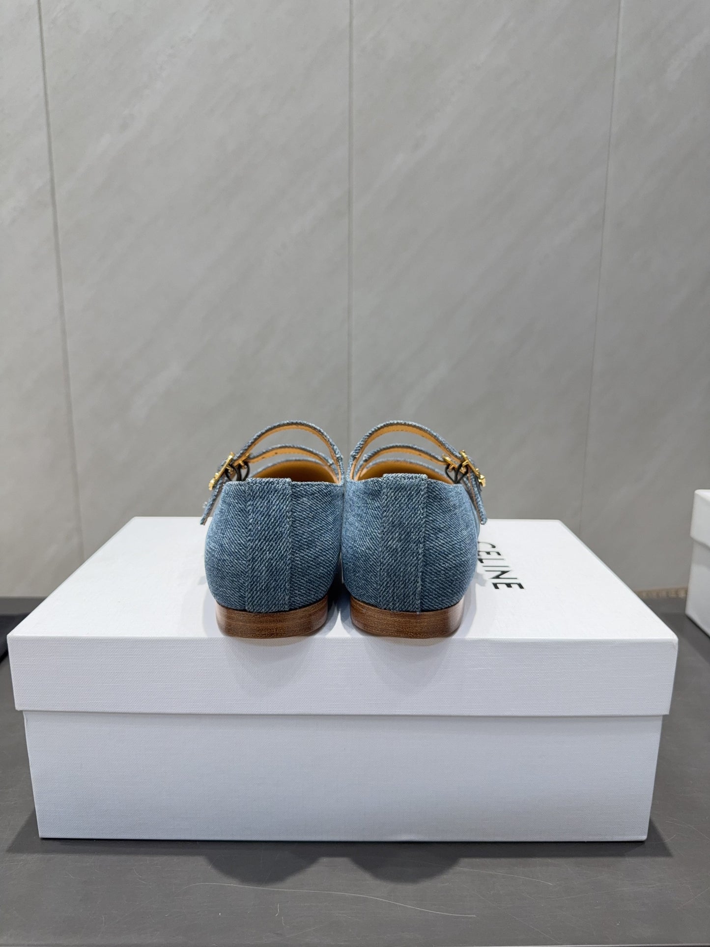 Celine 26 Ballet Flats Blue Denim 614465