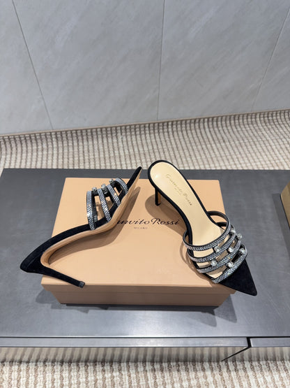 CL 26SS High Heeled Sandals 100 Black Beige Sheepskin 613826