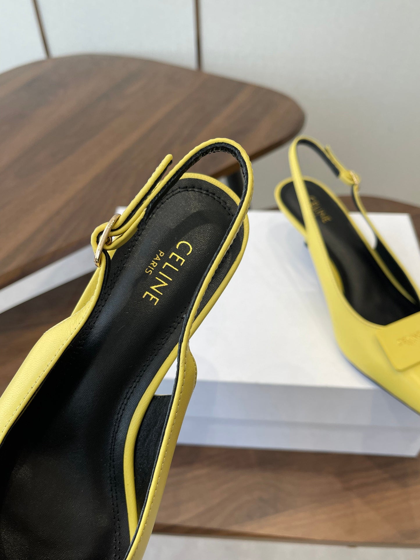 Celine 26  Pointed-Toe Slingback Yellow Sheepskin 624684