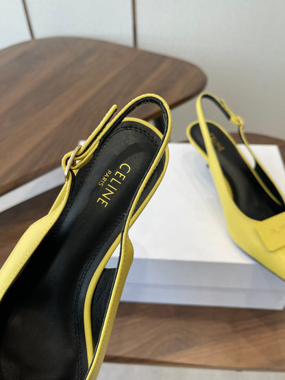 Celine 26  Pointed-Toe Slingback Yellow Sheepskin 624684