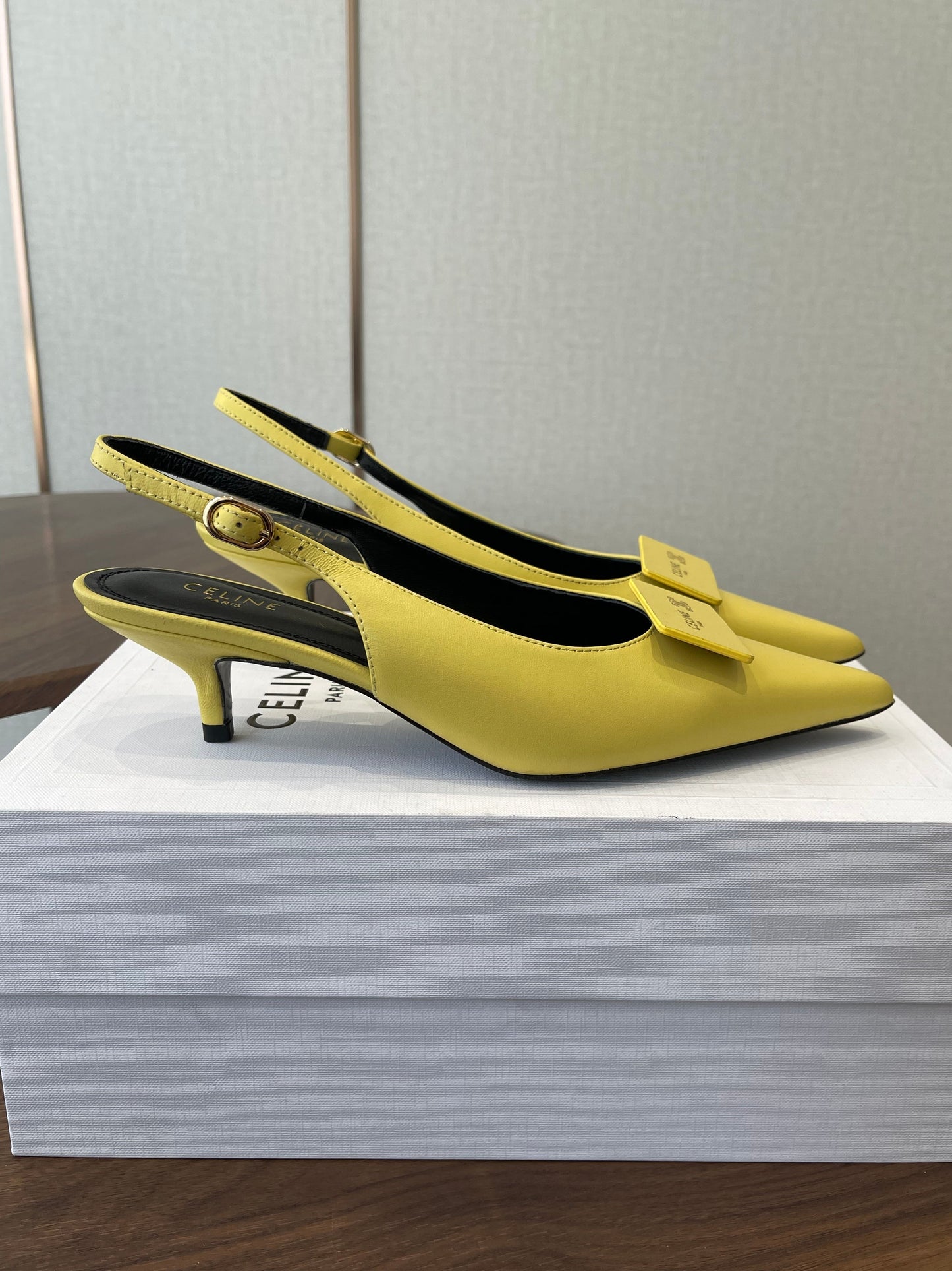 Celine 26  Pointed-Toe Slingback Yellow Sheepskin 624684