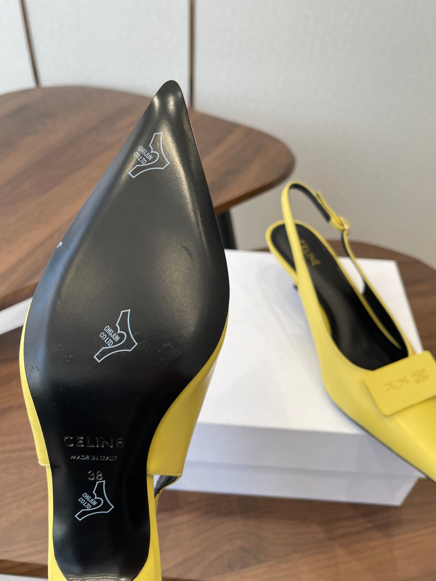 Celine 26  Pointed-Toe Slingback Yellow Sheepskin 624684