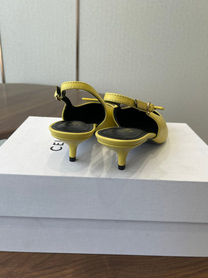 Celine 26  Pointed-Toe Slingback Yellow Sheepskin 624684