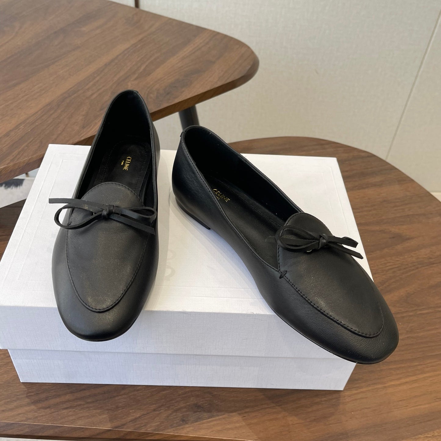 Celine 26 Loafers Black Sheepskin 624695