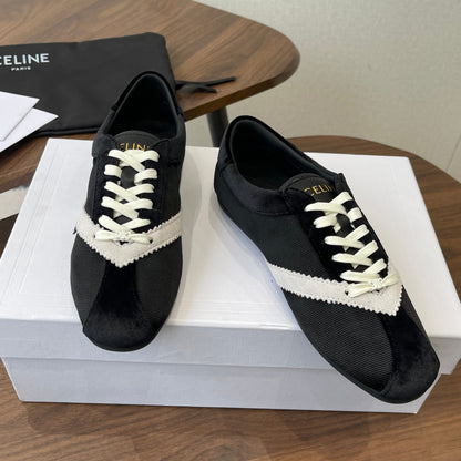 Celine 26 Flat Sneaker Black White Canvas Suede 624714