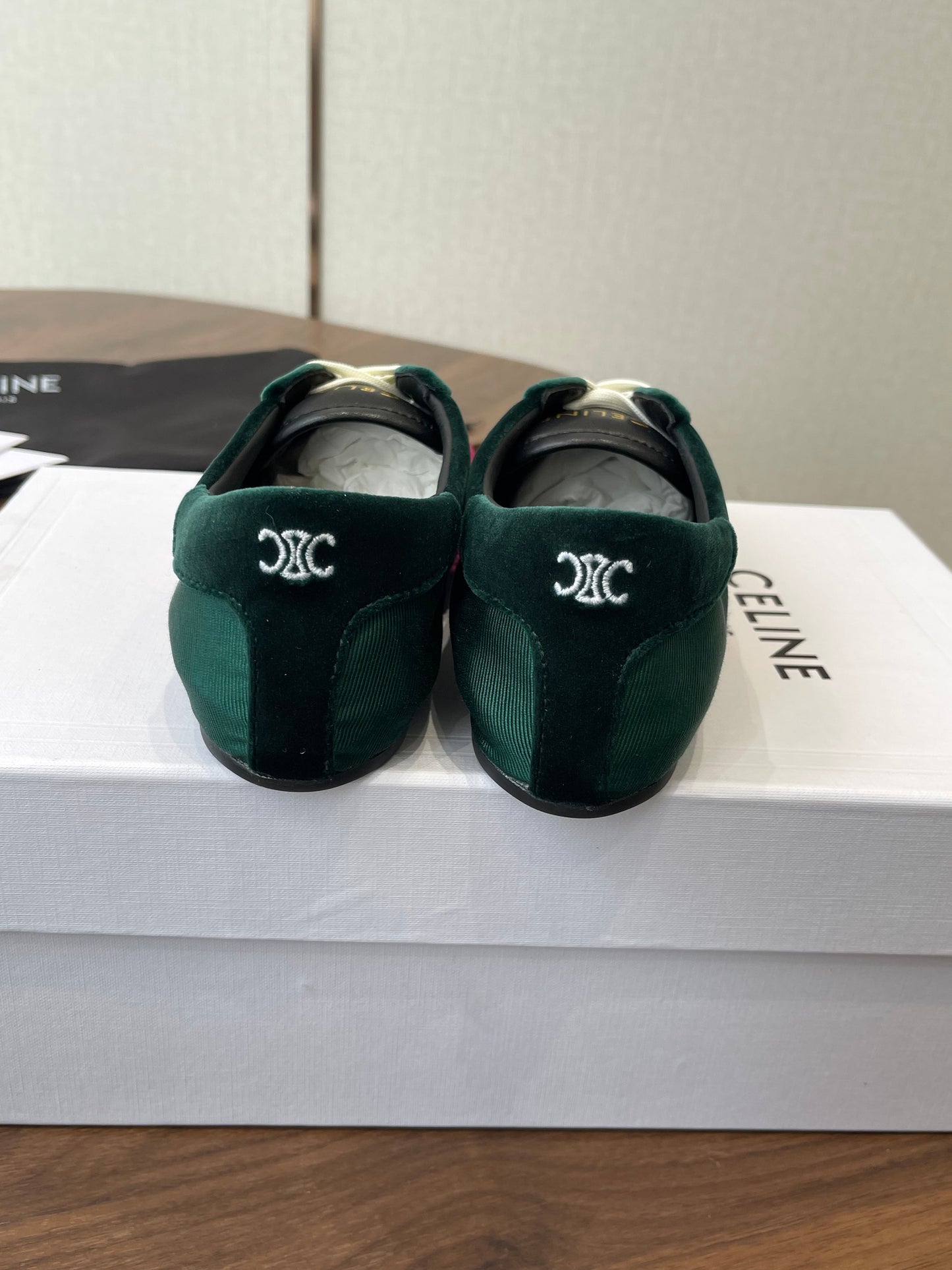 Celine 26 Flat Sneaker Dark Green Pink Canvas Suede 624715