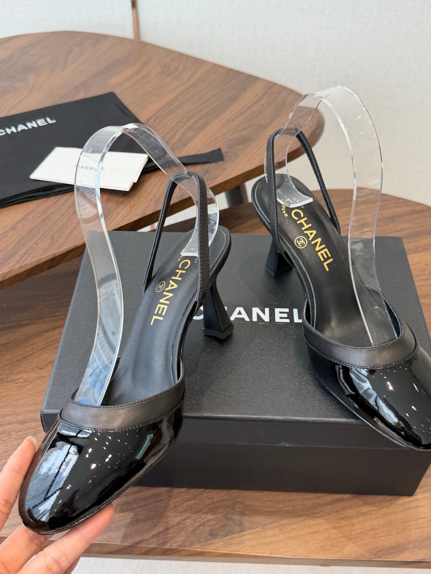 Chanel 2026 Back Strap High Heels Sheepskin Patent Leather 833962