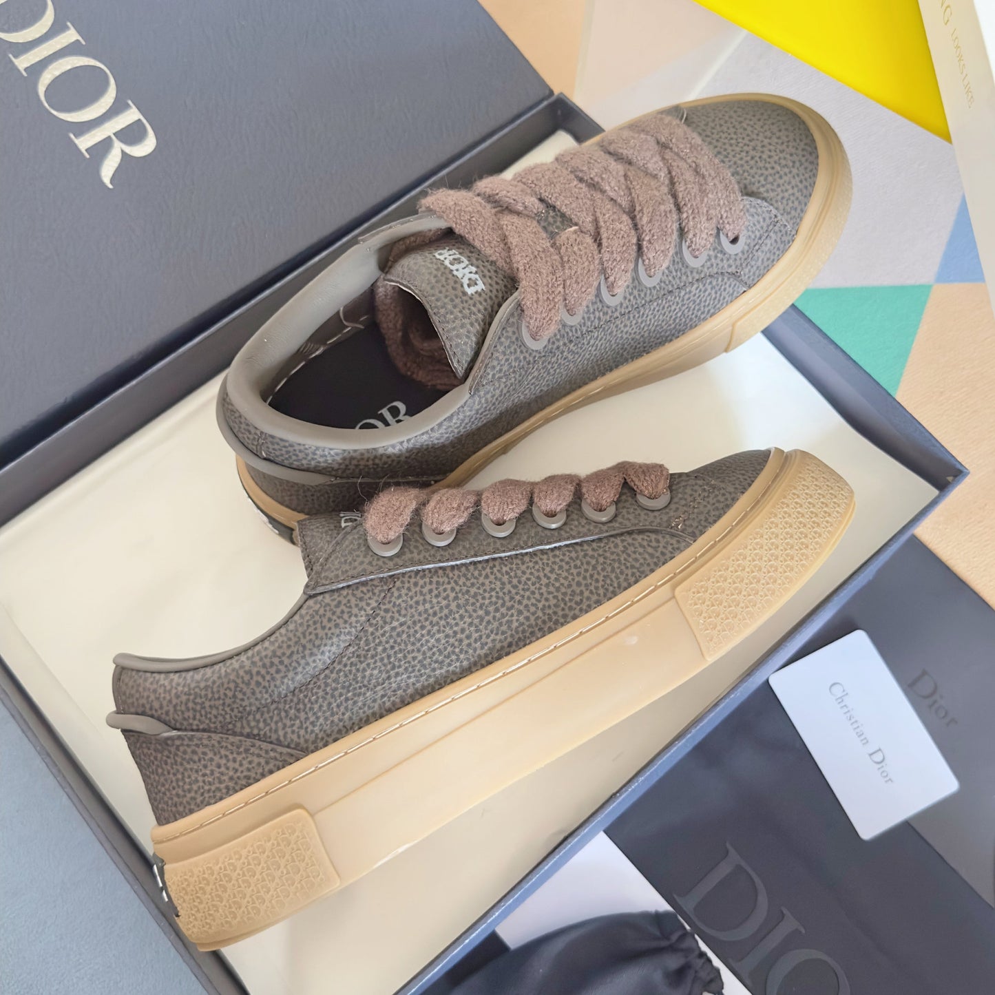 CD 26 B33 Platform Sneakers Dark Gray Monogram Cowhide 609188