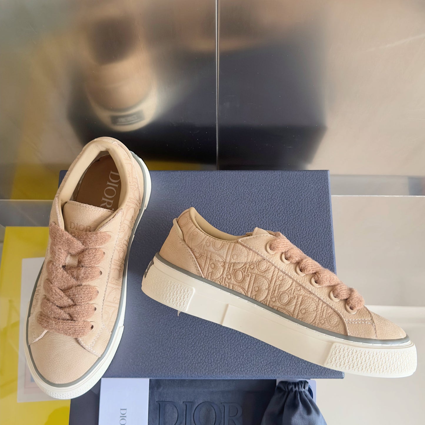 CD 26 B33 Platform Sneakers Light Brown Monogram Cowhide 609189