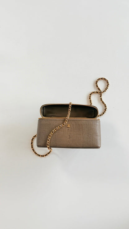 Chanel 2026 Top Handle Vanity Bag 19cm Olive Lizard Embossed Leather