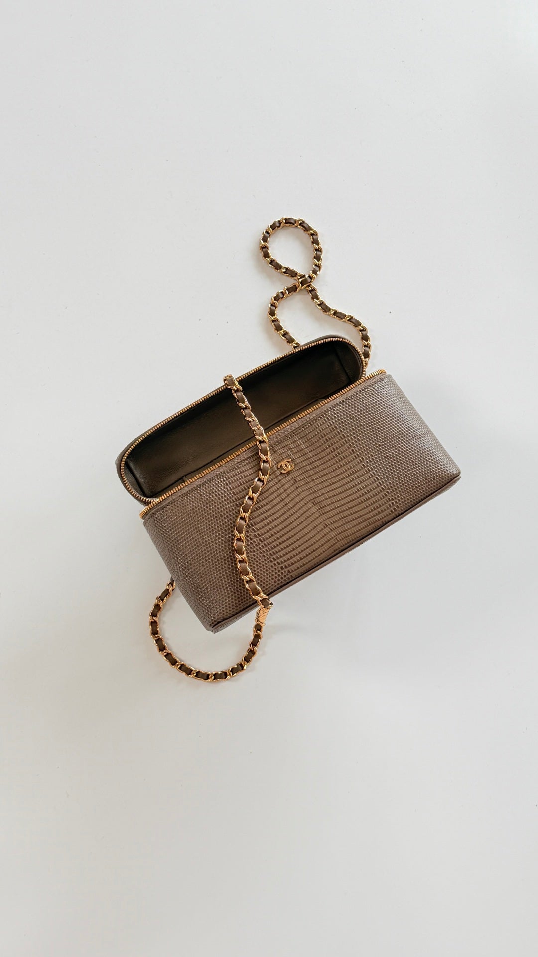 Chanel 2026 Top Handle Vanity Bag 19cm Olive Lizard Embossed Leather