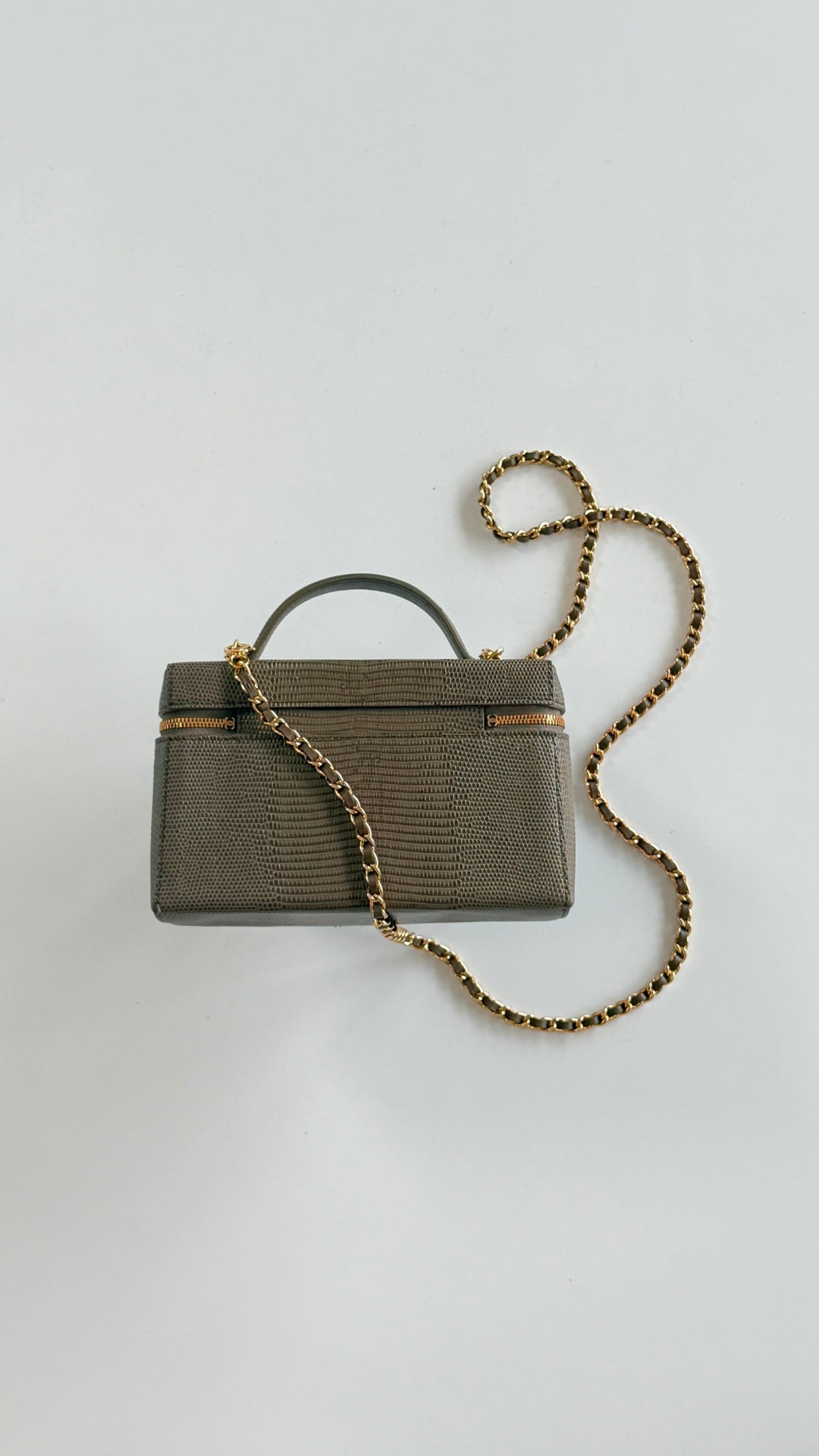 Chanel 2026 Top Handle Vanity Bag 19cm Olive Lizard Embossed Leather