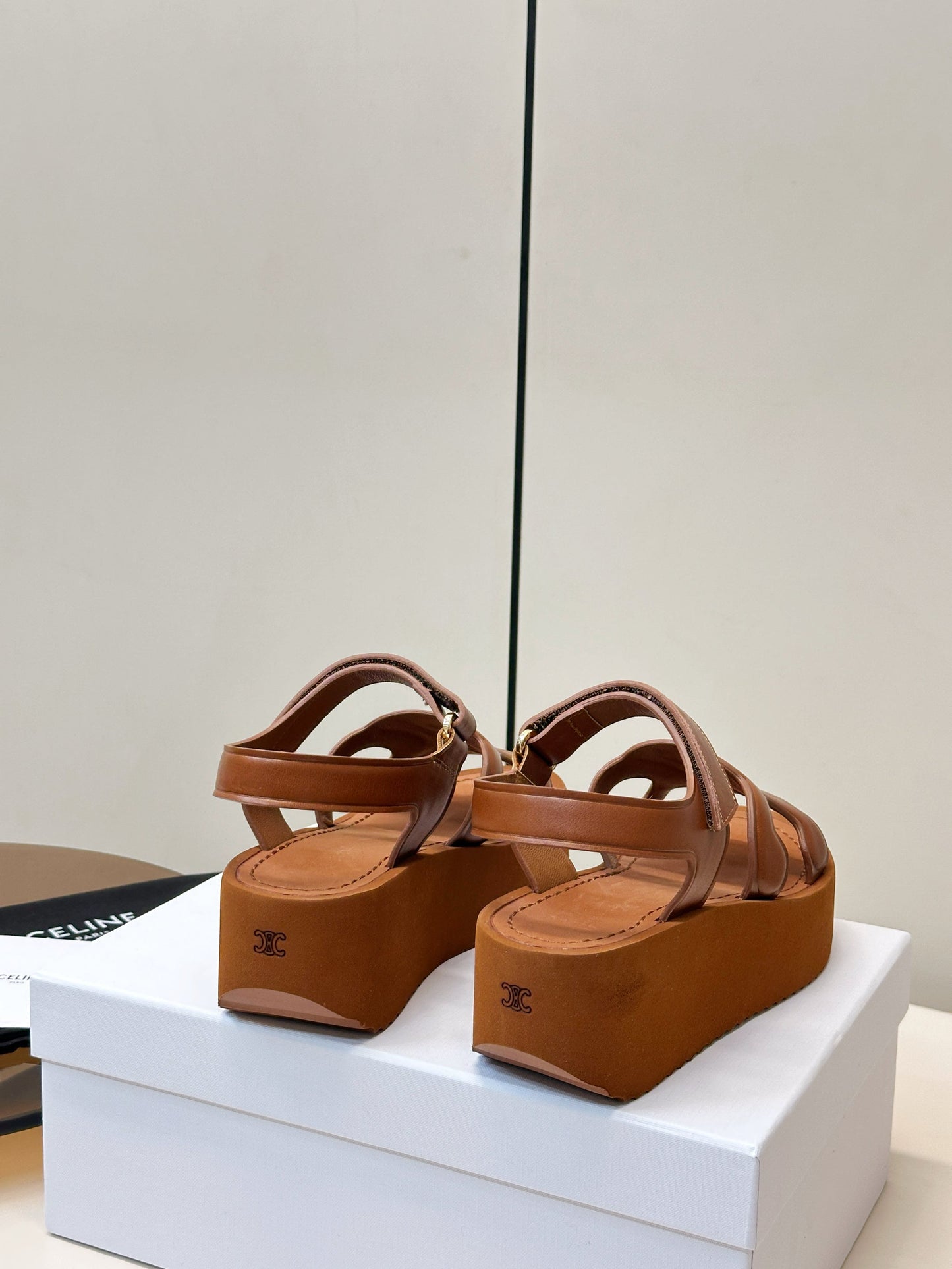 Celine 26 Triomphe Platform Sandals Sheepskin 771077