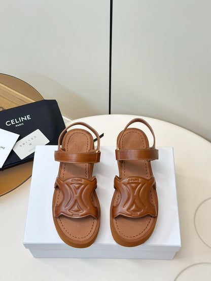 Celine 26 Triomphe Platform Sandals Sheepskin 771077