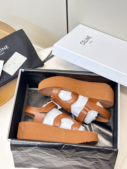 Celine 26 Triomphe Platform Sandals Sheepskin 771077