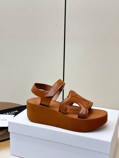 Celine 26 Triomphe Platform Sandals Sheepskin 771077