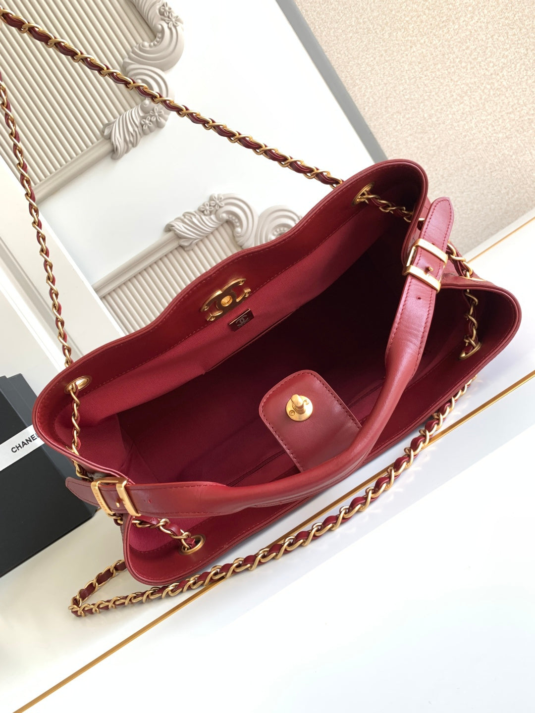 Chanel 2026 Stitched Shopping Bag 36cm Red Calfskin 348239