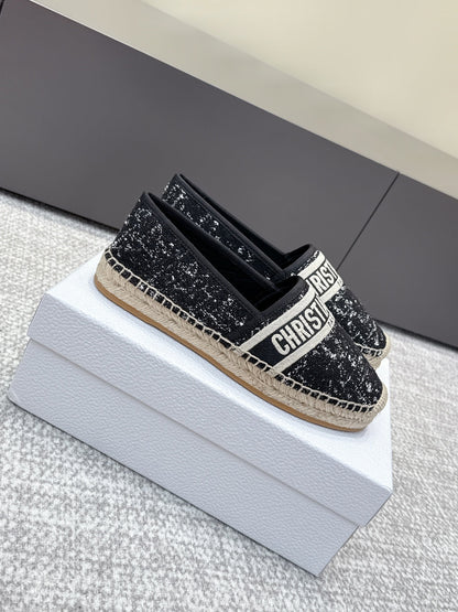CD 26s Loafers Embroidery Black Canvas 653272