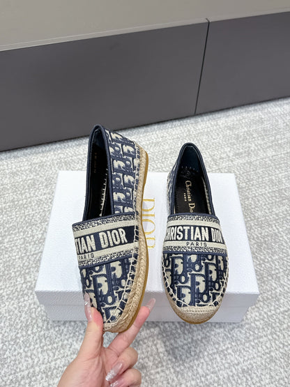 CD 26s Loafers Embroidery Navy Blue Canvas 653273