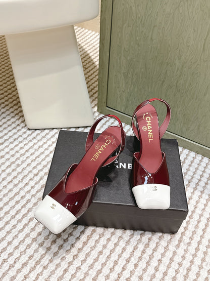 CC 26s Mary Jane Sandals 90 Dark Red White Patent Leather 653548