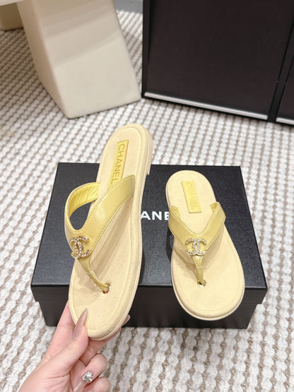 CC 26s Thong Sandals Yellow Suede Sheepskin 632354
