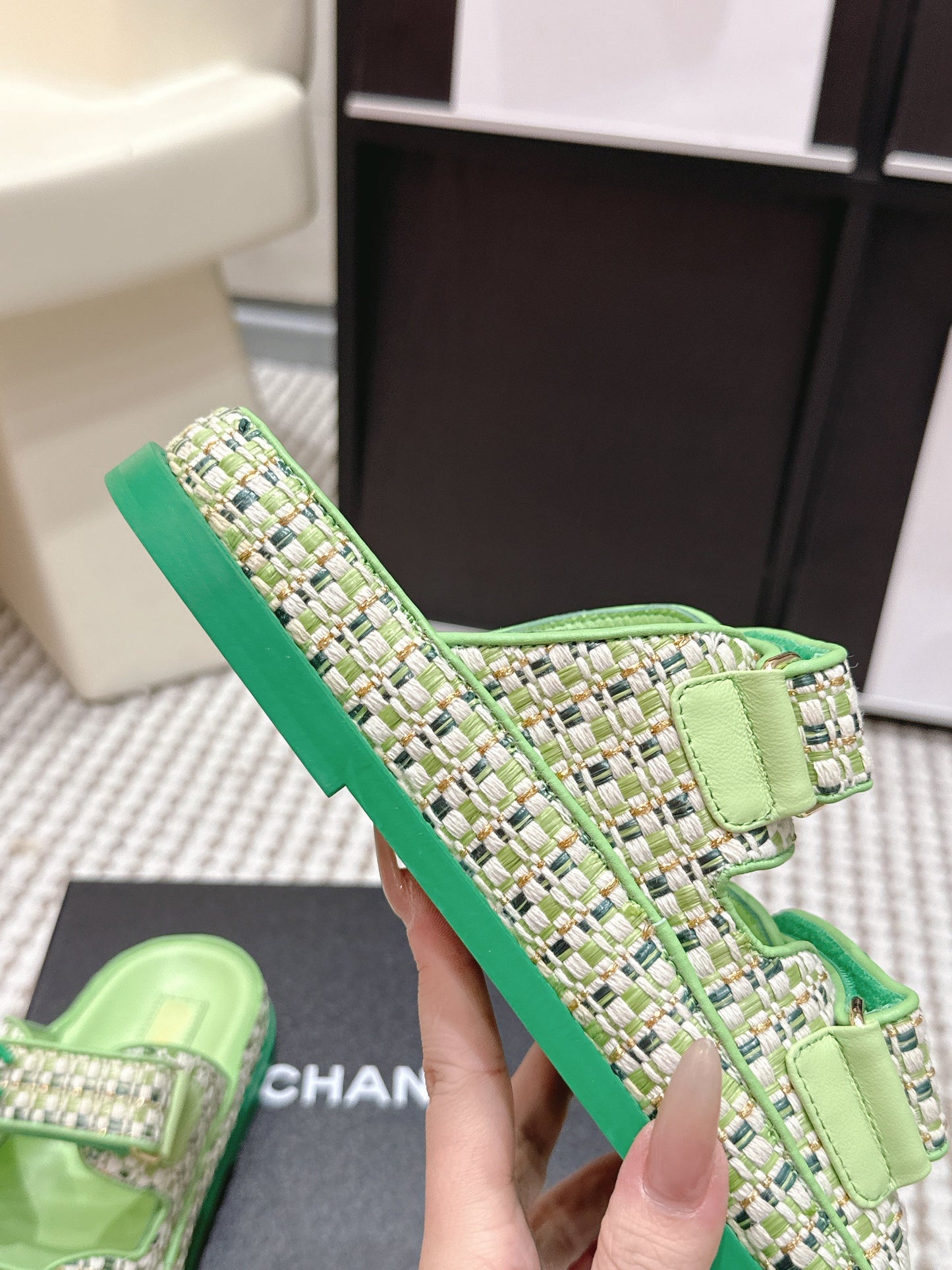 Chanel 2026 Leather Raffia Strap Sandal