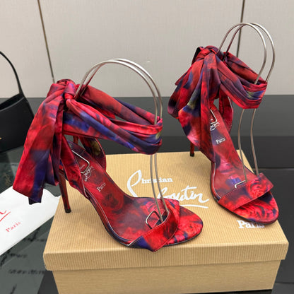 Christian Louboutin 2026 Heeled Sandals 100mm Printed Crepe Satin 791569