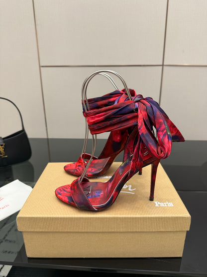 Christian Louboutin 2026 Heeled Sandals 100mm Printed Crepe Satin 791569