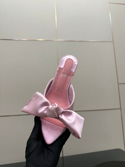 Christian Louboutin 2026 Mulazee Bow-Detail Slide Sandals 60mm Satin 791575