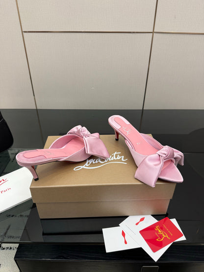 Christian Louboutin 2026 Mulazee Bow-Detail Slide Sandals 60mm Satin 791575