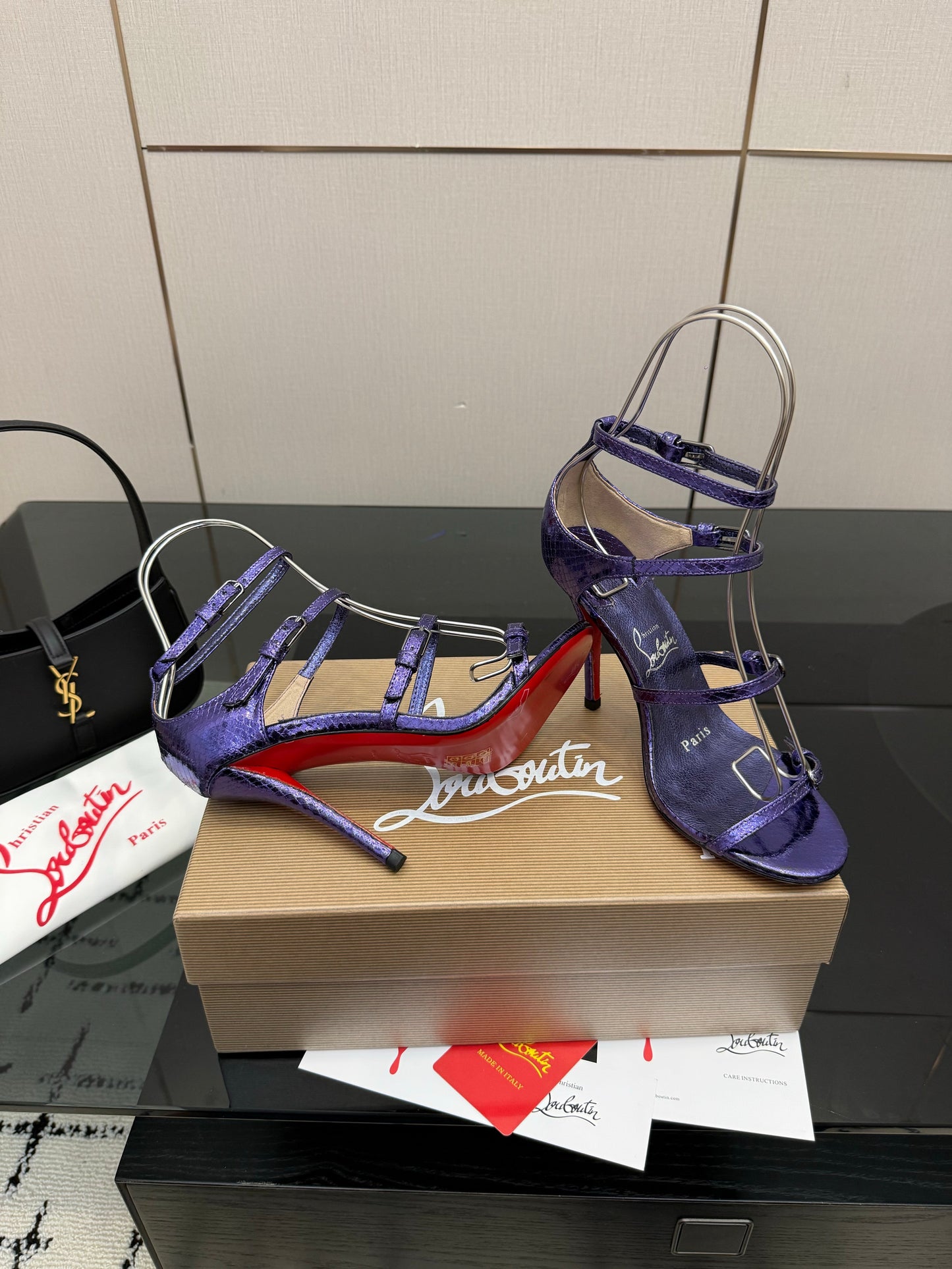 Christian Louboutin Loubigirl Spikes 100mm Sandal Grained PatentLeather 828167